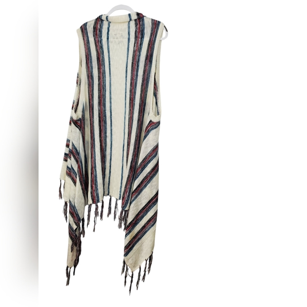 Torrid Striped Knit Fringed Vest Waterfall Front Cream Red Blue Sz 4 Pre-Owned - Picture 7 of 12
